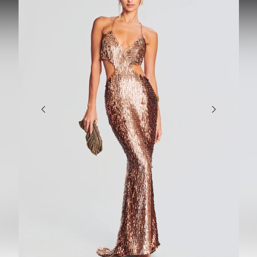 MIKO FEATHER SEQUIN DRESS